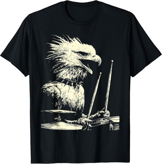 Bald Eagle Playing Drums Funny Musician Animal Drummer Punk T-Shirt