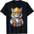 Cute Construction Worker Cat With A Hard Hat Graphic T-Shirt for Men Women Kids