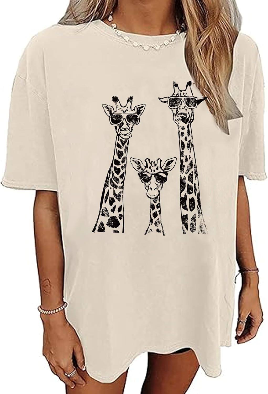 Oversized Tshirts for Women Animal Print Clothes Giraffe Tiger Zoo Print Shirt Funny Graphic Tees