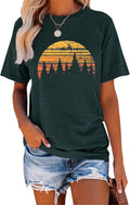 Womens Graphic Tees Hiking Camping Shirts Vintage Sunset Graphic T Shirts Summer Casual Short Sleeve Shirt