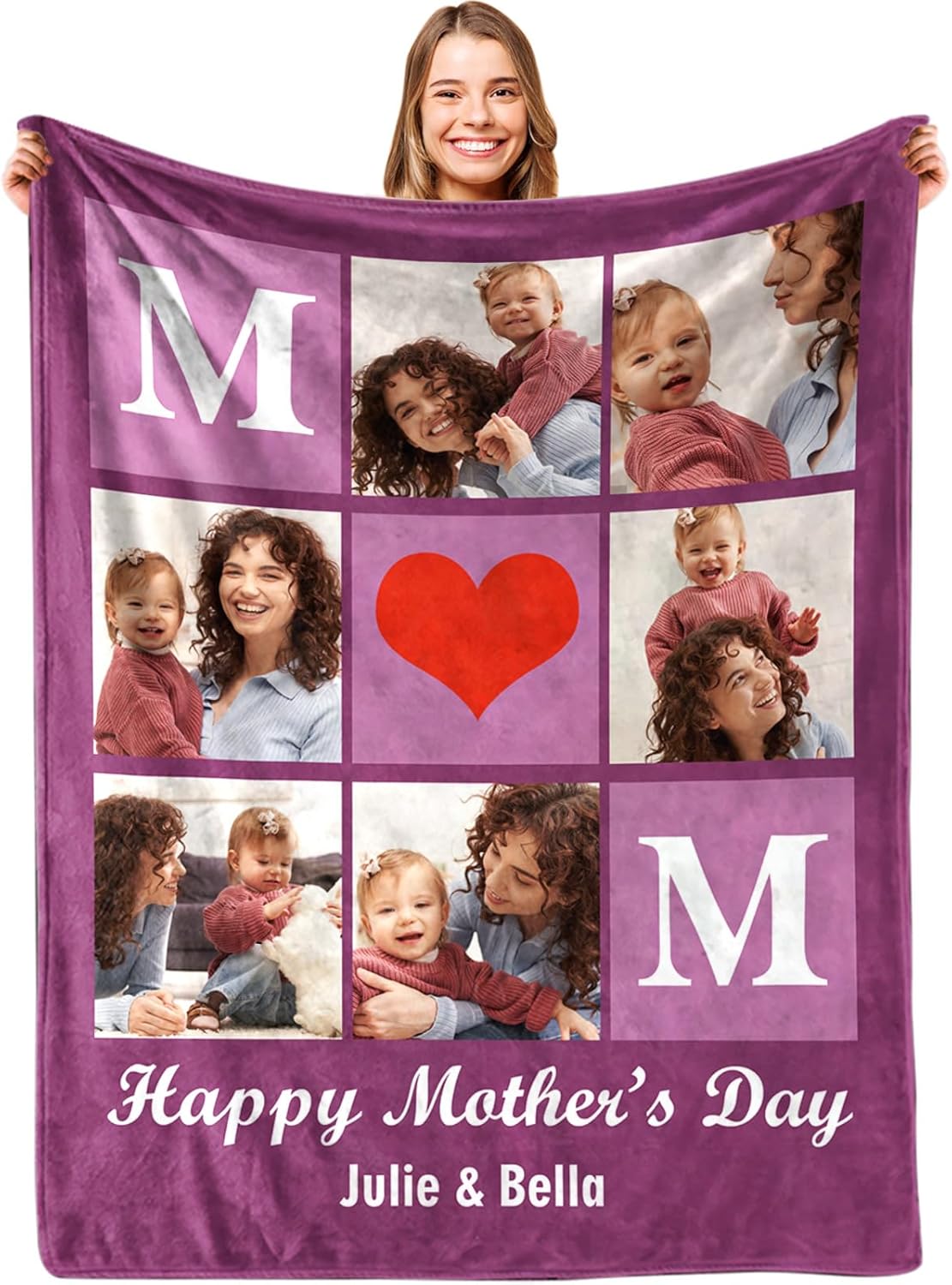 Yoke Style Ships Next Day, Mothers Day Blanket Gifts for Mom Custom Blanket with Photo Text, Customized Picture Blankets Personalized Flannel Throw Blanket for Women Wife Girlfriend