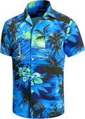 Men's Hawaiian Shirt Funky Blue Beach Printed Tropical Beach Shirt Casual Button Down Short Sleeve Floral Shirts Tops