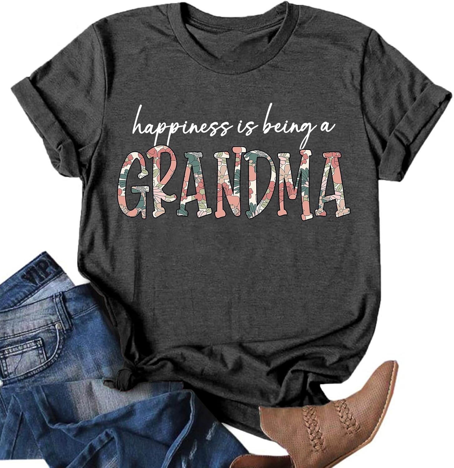 Grandma Shirts for Women, Happiness is Being a Grandma Letter Printed Tshirt Nana Gigi Casual Tee Tops