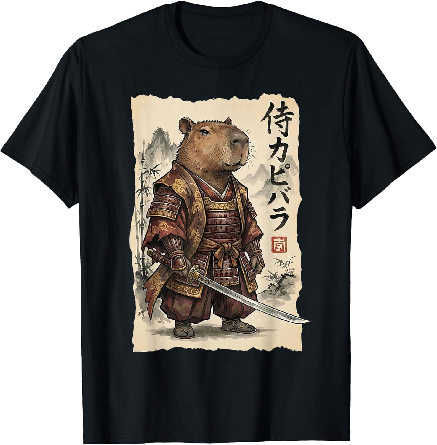 Vintage Samurai Capybara Japanese Art Tees
