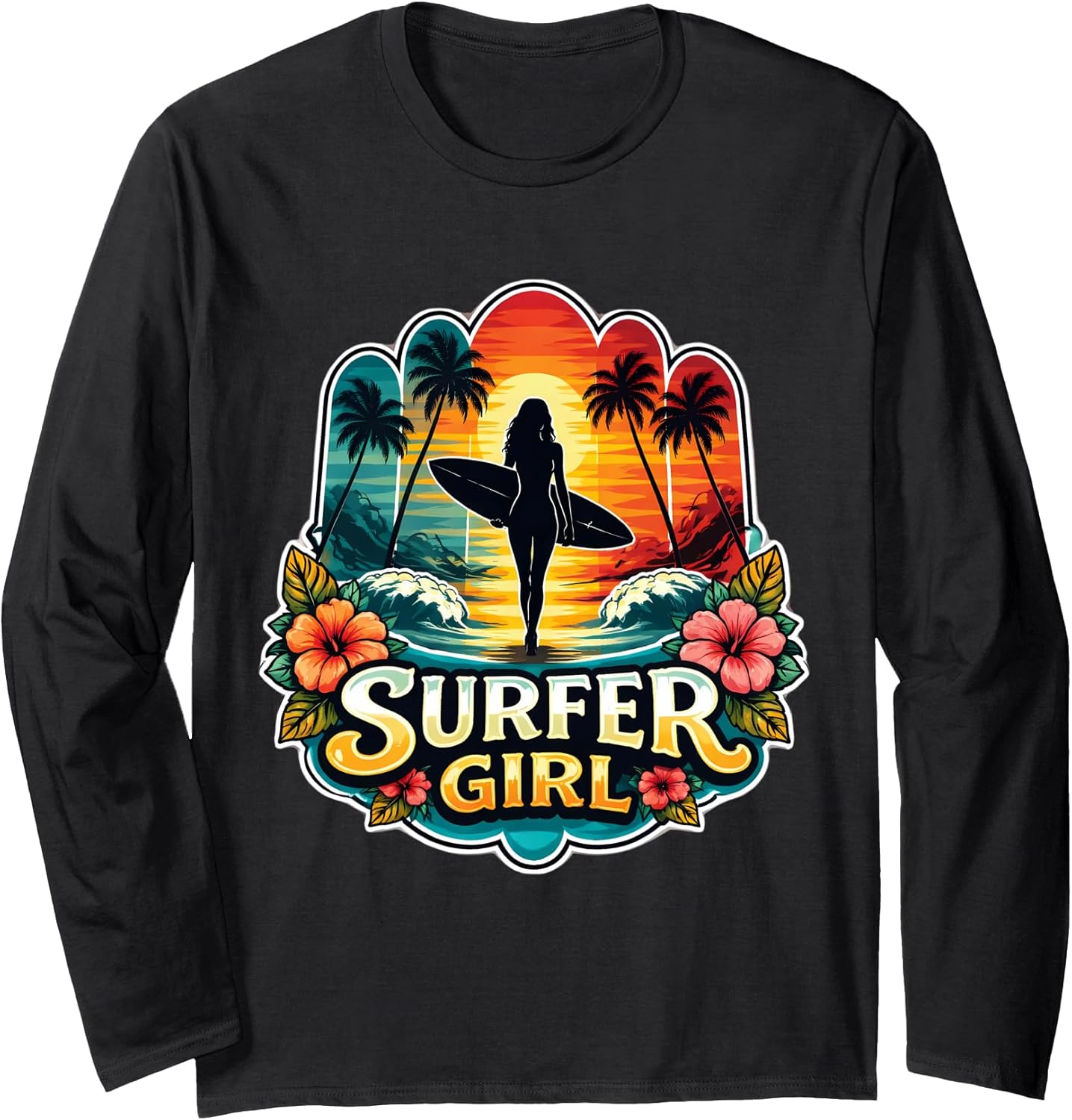 Surfer Girl Surfing Lover Hybiscus Flowers Merch