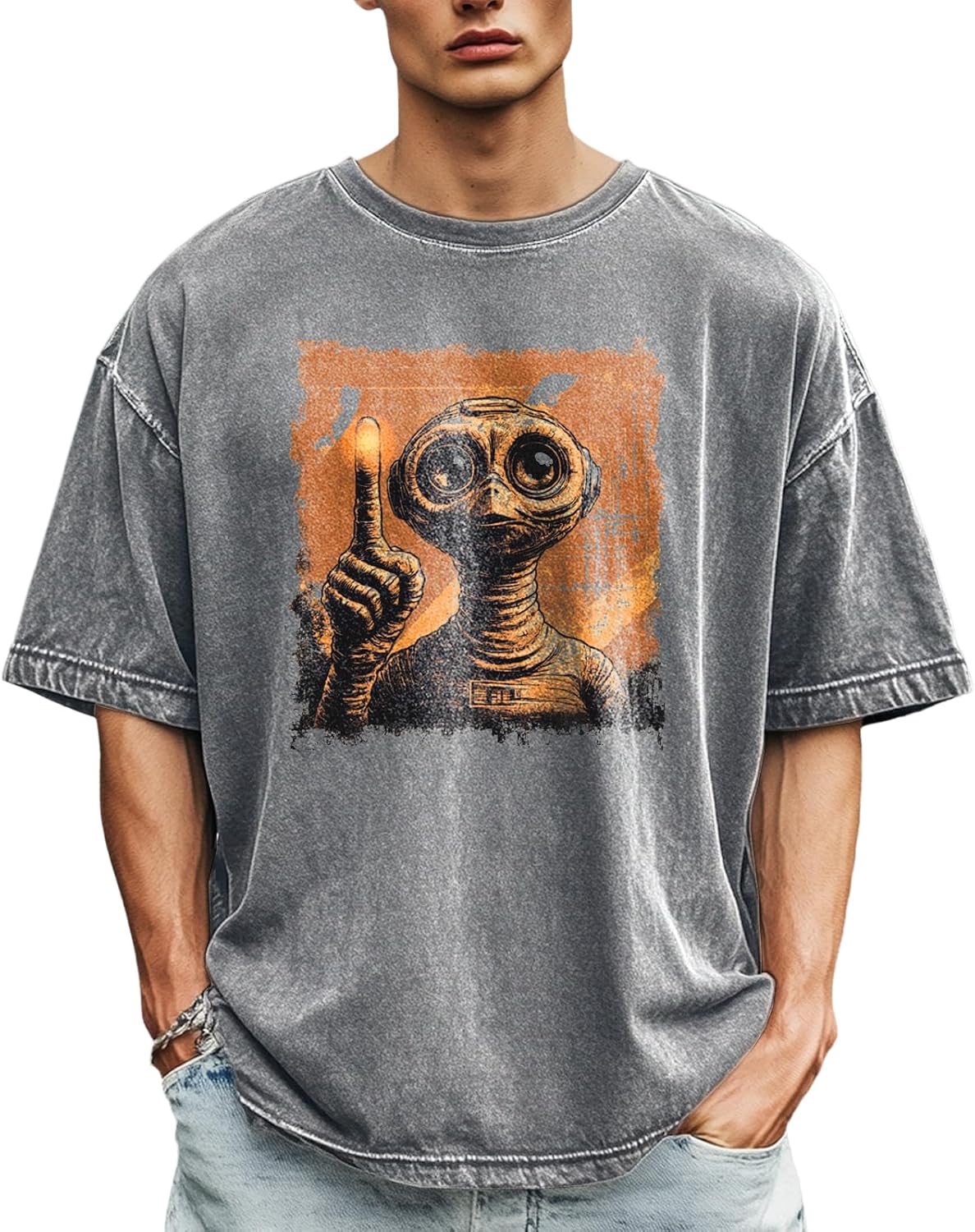 Cotton Shirts for Men Graphic Tees Loose Casual Short Sleeve Acid Washed T-Shirts Summer Crewneck Tops