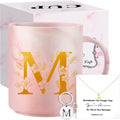 Personalized Monogrammed Gifts for Women,11 oz Initial Ceramic Coffee Mug with Necklace, Unique Mothers Day Birthday Gift for Grandma Auntie Sister Wife Teacher Friend Mom, M