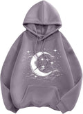 Women's Drop Shoulder Moon Star Print Graphic Drawstring Hoodie Sweatshirt Pullover