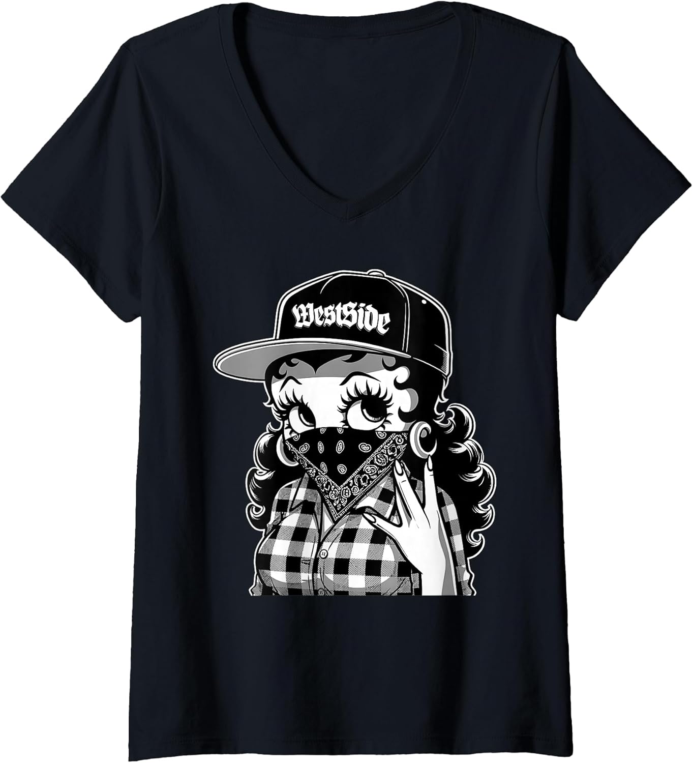 Womens Westside Hand Sign Gang West Coast Hip Hop 90s OG Bandana V-Neck T-Shirt