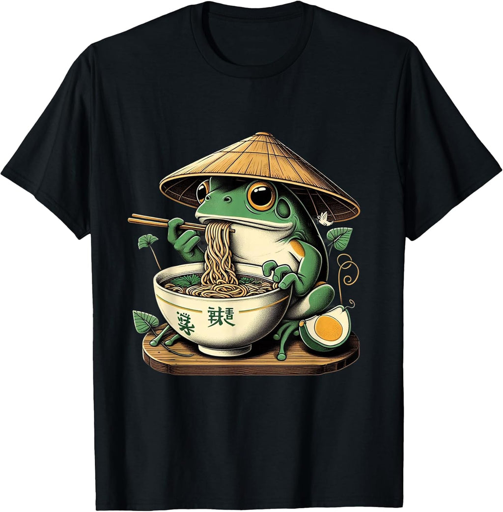 Frog Eating Ramen Kawaii Neko Japanese Noodles Anime Lovers T-Shirt