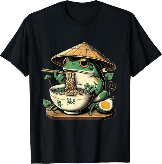 Frog Eating Ramen Kawaii Neko Japanese Noodles Anime Lovers T-Shirt