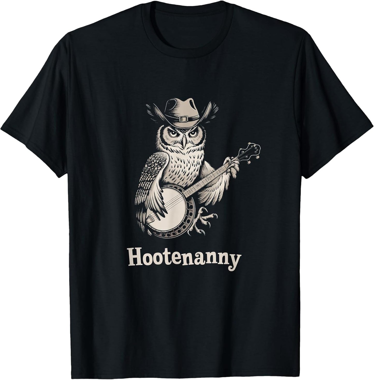 Vintage Hootenanny Owl Playing Banjo Folk Music