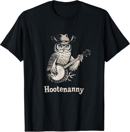 Vintage Hootenanny Owl Playing Banjo Folk Music