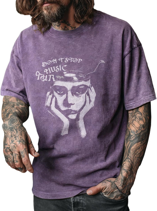 Purple Washed Cotton T Shirts Unisex Short Sleeve Casual Light Graphic Tee Comfy Relaxed Everyday Crewneck Tops