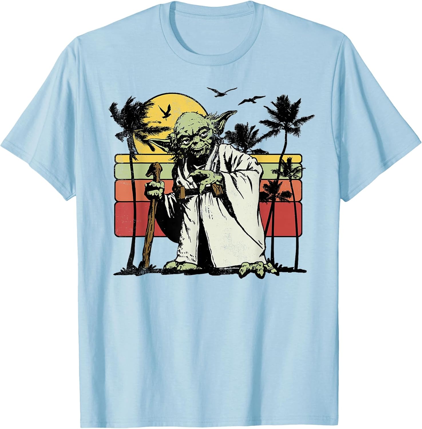 Yoda Retro Striped Vintage Sunset Beach T-Shirt T-Shirt
