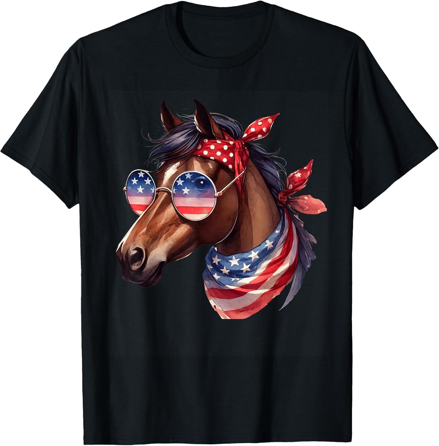 Women Girls 4th of July Horse Cute Tees