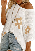 Womens Floral Fashion Summer Tops 2026 Short Sleeve Crochet Sweaters Swimsuit Cover Ups Lightweight Knit Pullover