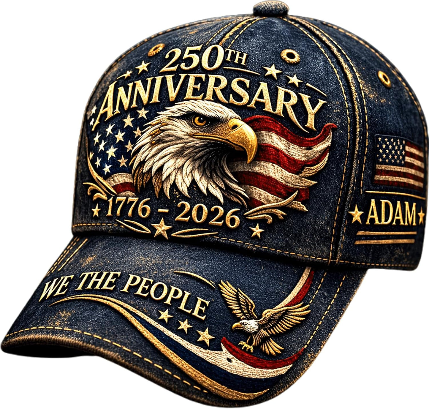 250th Anniversary USA Hat - Custom United States 250th Anniversary Hat 3D Printed Baseball Cap, Patriot Cap 1776-2026 Bicentennial Gift for Men & Women, 4th of July USA Hats 4
