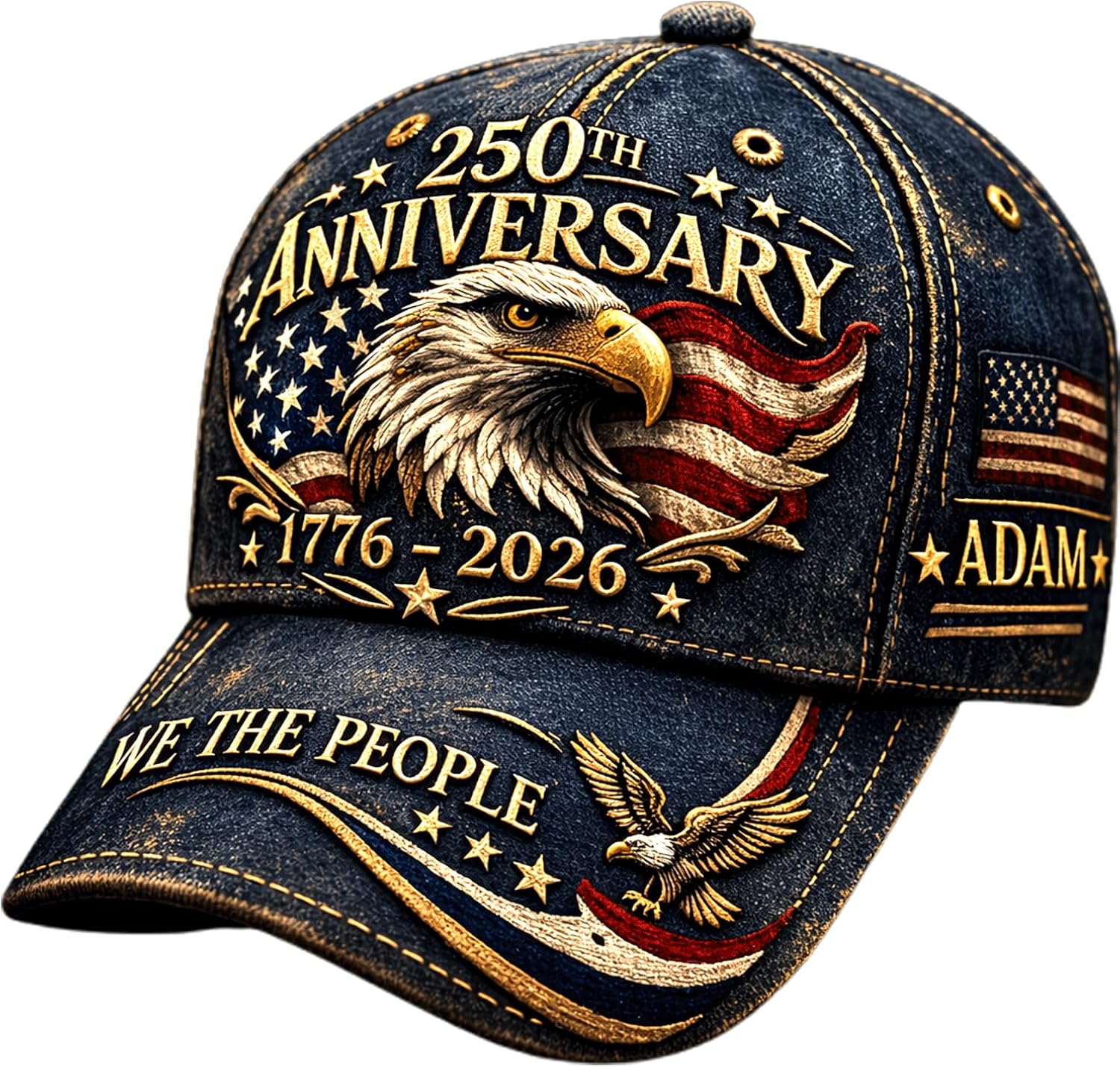 250th Anniversary USA Hat - Custom United States 250th Anniversary Hat 3D Printed Baseball Cap, Patriot Cap 1776-2026 Bicentennial Gift for Men & Women, 4th of July USA Hats 4