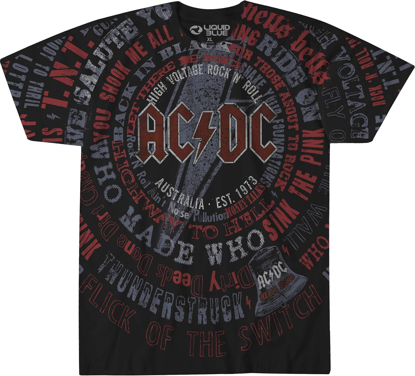 Unisex Adult Ac/DC Song Titles All Over Print Graphic Short Sleeve Tee