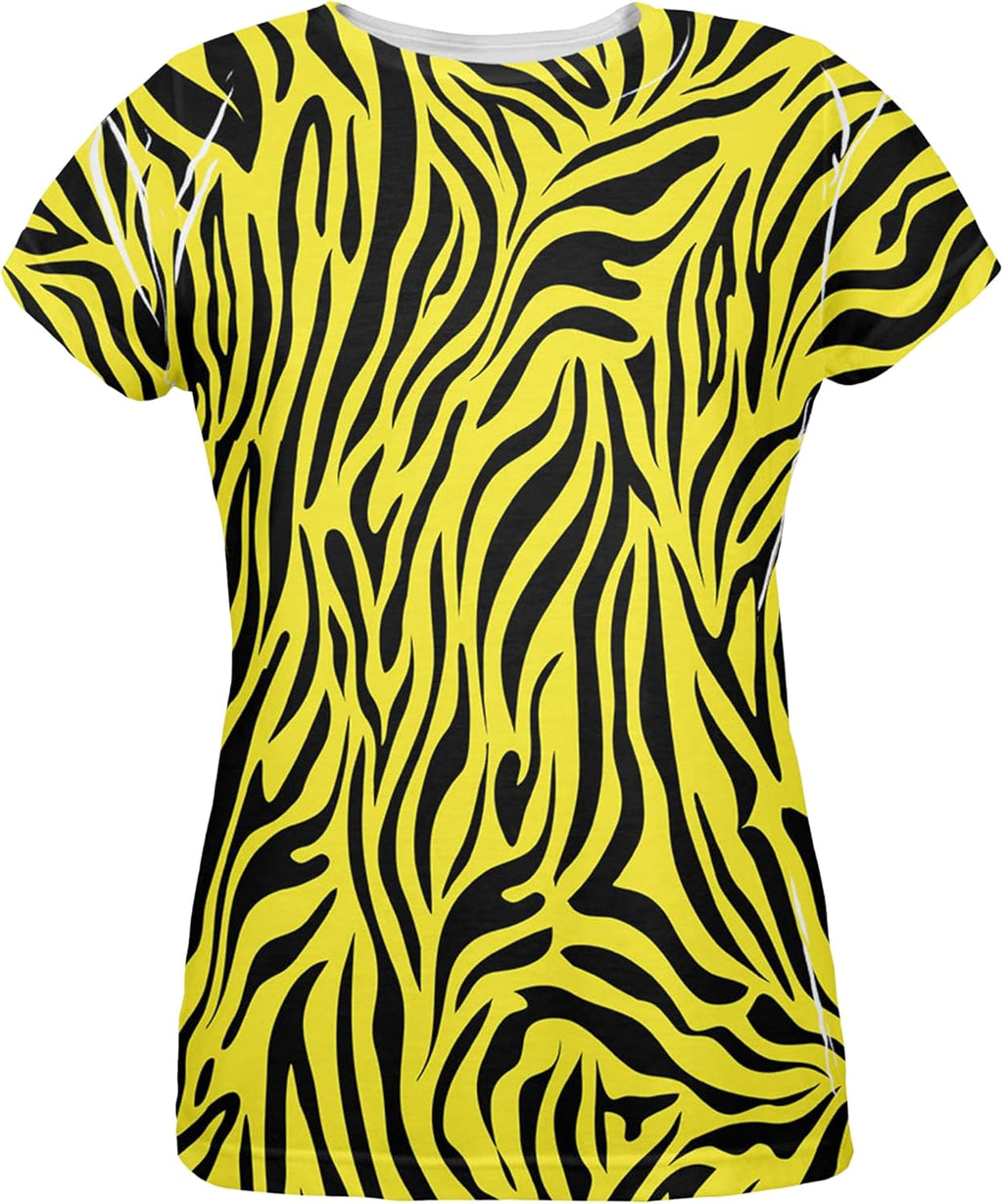 Zebra Print Yellow All Over Womens T-Shirt
