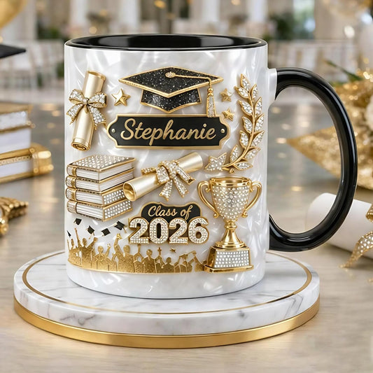 Custom Name Graduation 3D Effect Coffee Mug, Grads Gift For Daughter From Mom Dad, Class Of 2026, Graduation Mugs Gift For Her, New Graduate Gifts, Faux 3D Mug - Flat Surface, 2D Flat H01