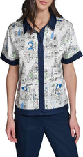 Women's Short Sleeve Collared Neck All Over Print Camp Shirt