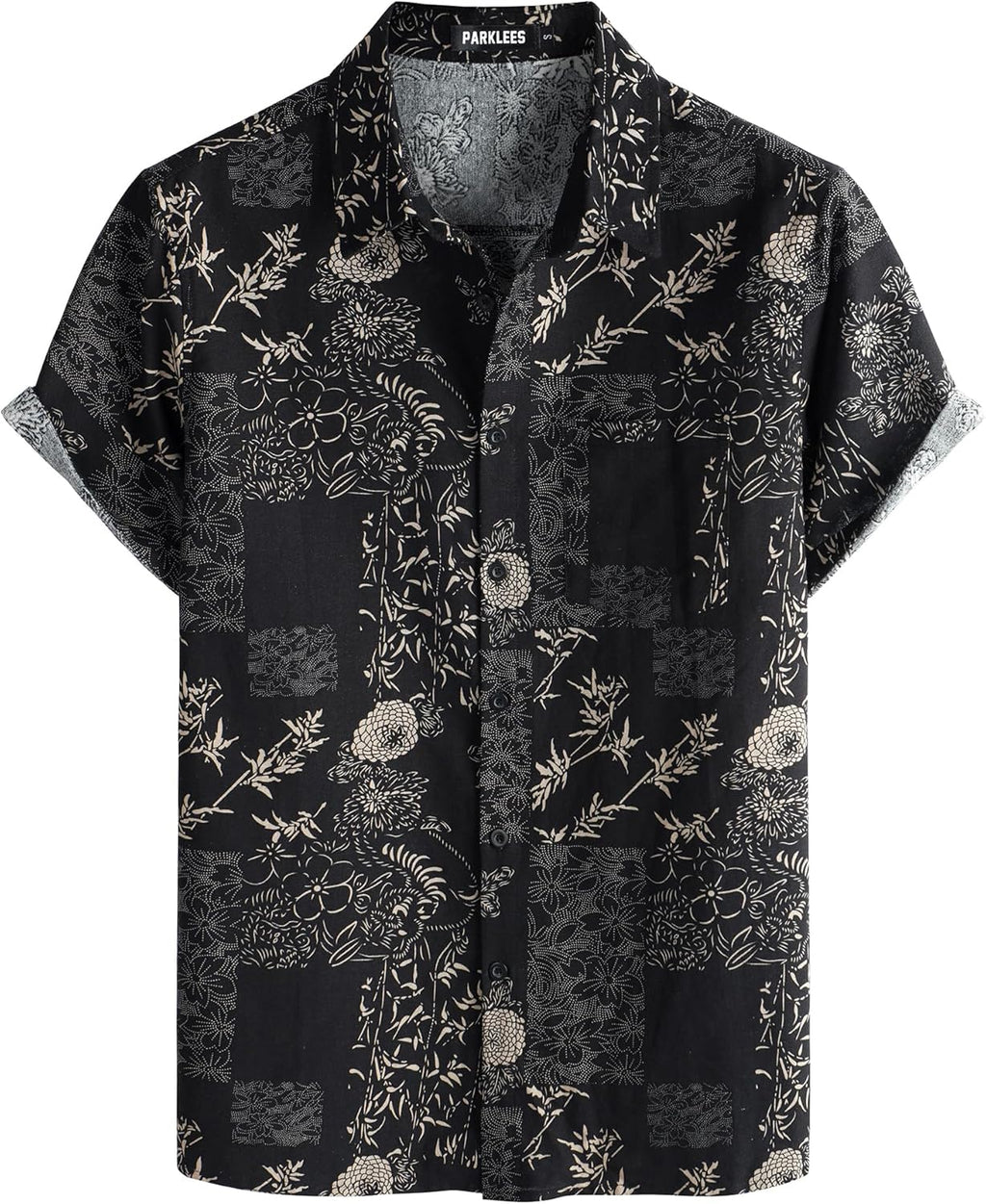 Men's Cotton Linen Vintage Pattern Printed Old Style Shirt Casual Short Sleeve Button Down Retro Shirts