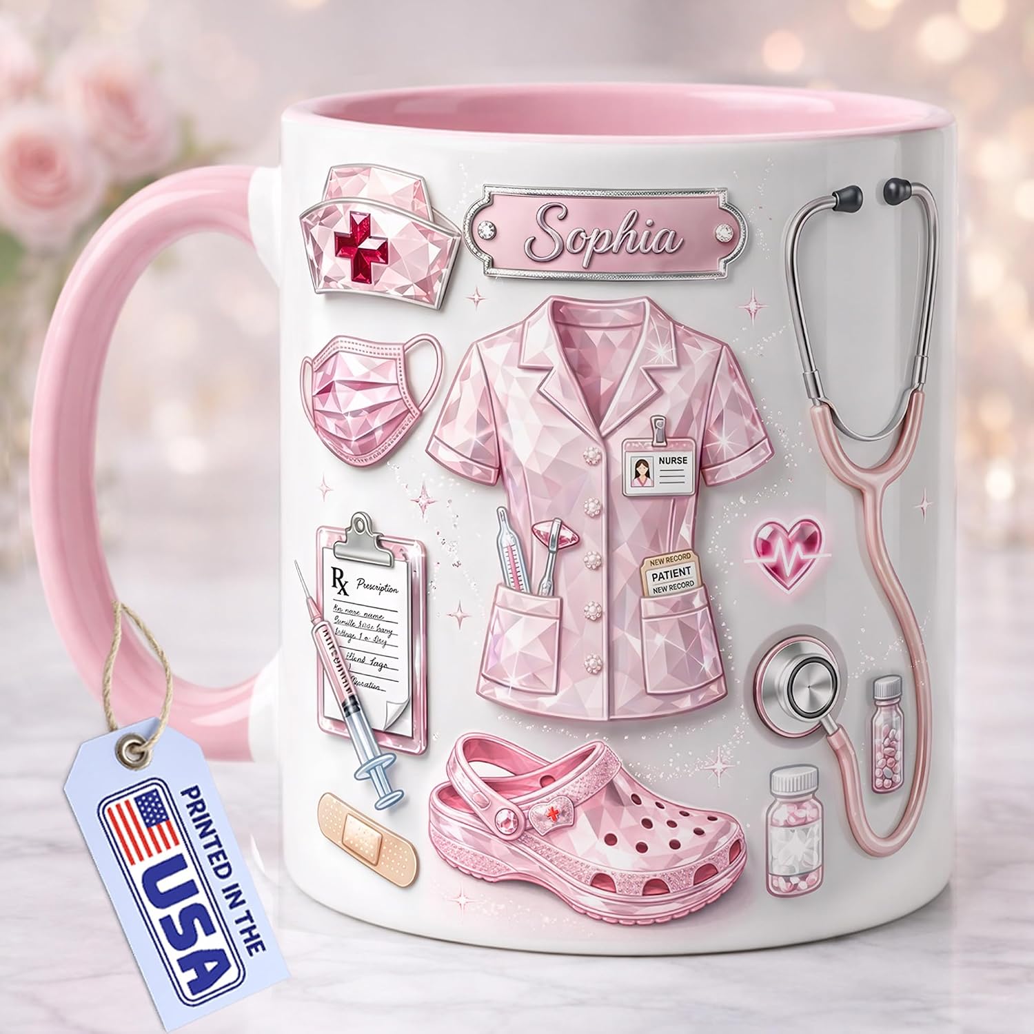 Personalized Nurse Mug - Gifts For Nurses - Custom 2D Flat Medical Lover Cup - 3D Effect Design Doctor Mug D3 - Nurses Day, Graduation, Birthday Gifts For Nursing Student, Nurse Appreciation