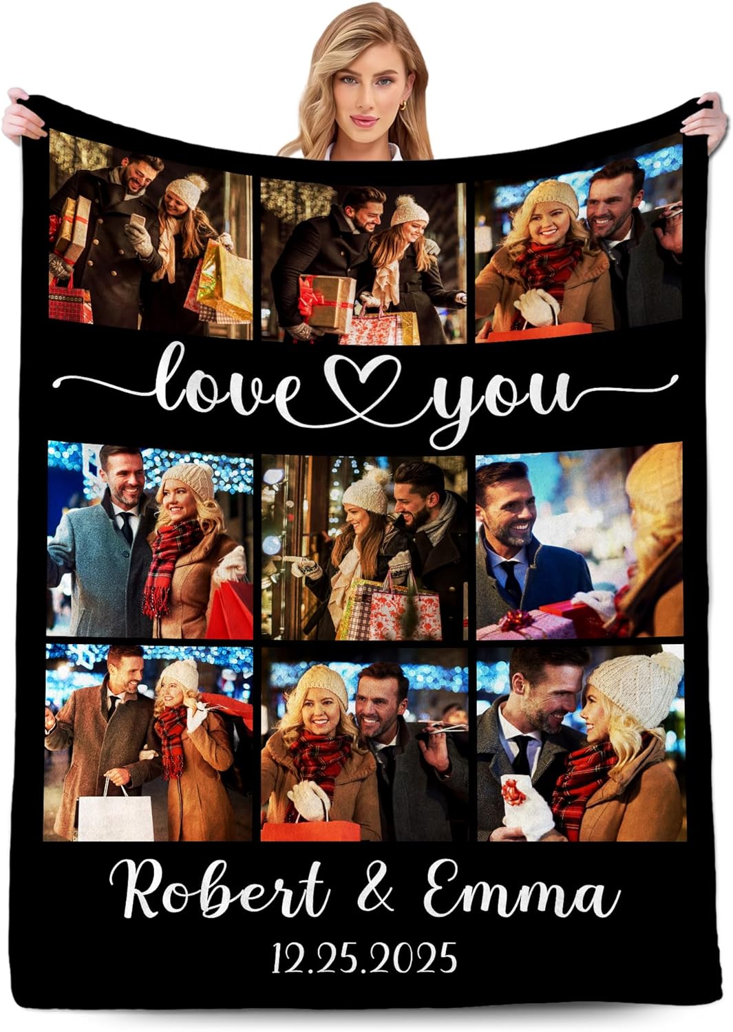 Ship Next Day, Personalized Gifts for Boyfriend Girlfriend, Custom Blanket with Picture, Customized Photo Blanket for Husband Wife, Men Women Gifts for Christmas Valentines Day Wedding Birthday