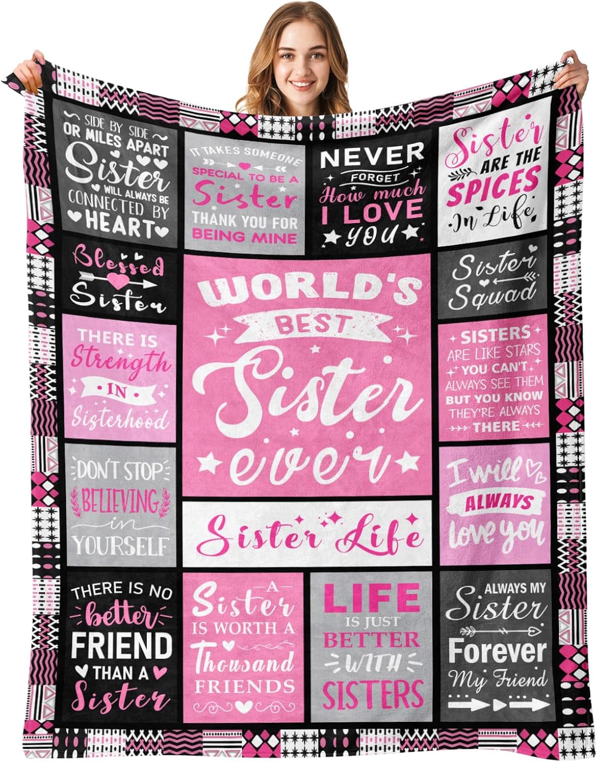 Sisters Birthday Gifts - World's Best Sister Ever Gifts from Sister - Christmas Valentines Day Mothers Day Birthday Graduation Present for Sis Adult - Sisters Life Blanket 50"x60"