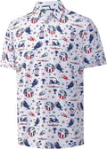 Mens Golf Shirt Moisture Wicking Dry Fit Print Performance Short Sleeve Polo Shirts for Men