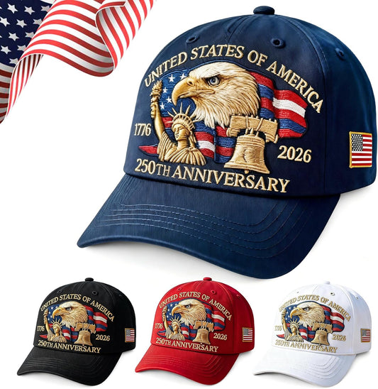250 Anniversary USA Hat 1776–2026, America 250th Anniversary Hat, Patriotic USA Baseball Cap for Men Women, Adjustable Embroidered USA 250 Hat, 4th of July Independence Day Cap Blue