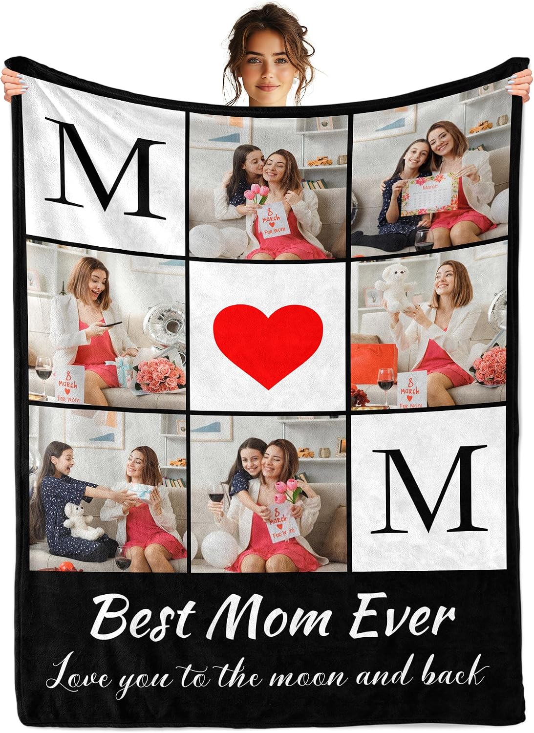 Personalized Mothers Day Birthday Gifts for Mom from Daughter Son Kids, Custom Personalized Blanket with Pictures, Customized Mothers Day Blanket Gifts for Mom Wife from Husband
