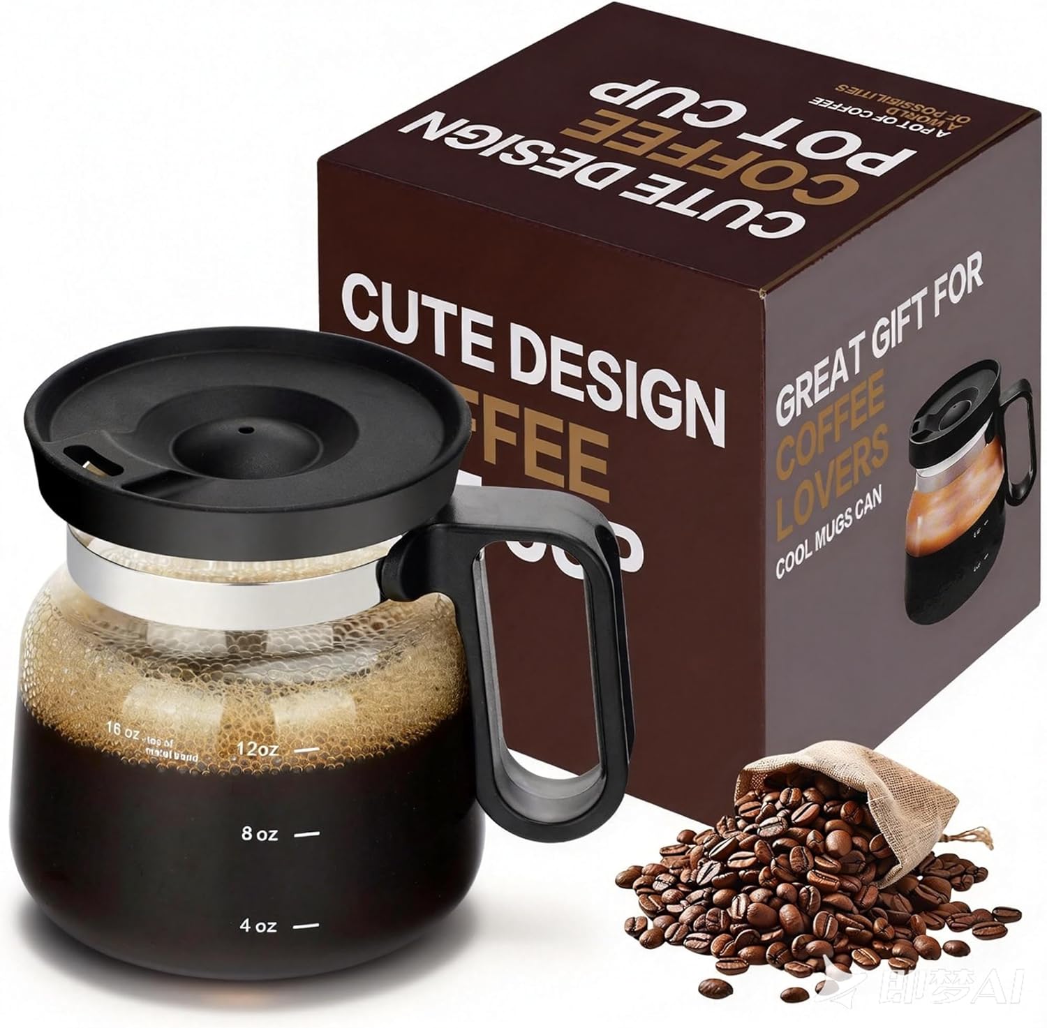 16 Oz Coffee Pot Mug,Mini Coffee Pot Cup,with Spill Proof Lid Heatproof Glass Mug Large Capacity ideal Gift for Coffee Lovers (1pcs)
