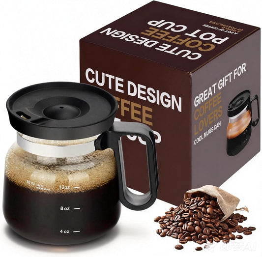 16 Oz Coffee Pot Mug,Mini Coffee Pot Cup,with Spill Proof Lid Heatproof Glass Mug Large Capacity ideal Gift for Coffee Lovers (1pcs)