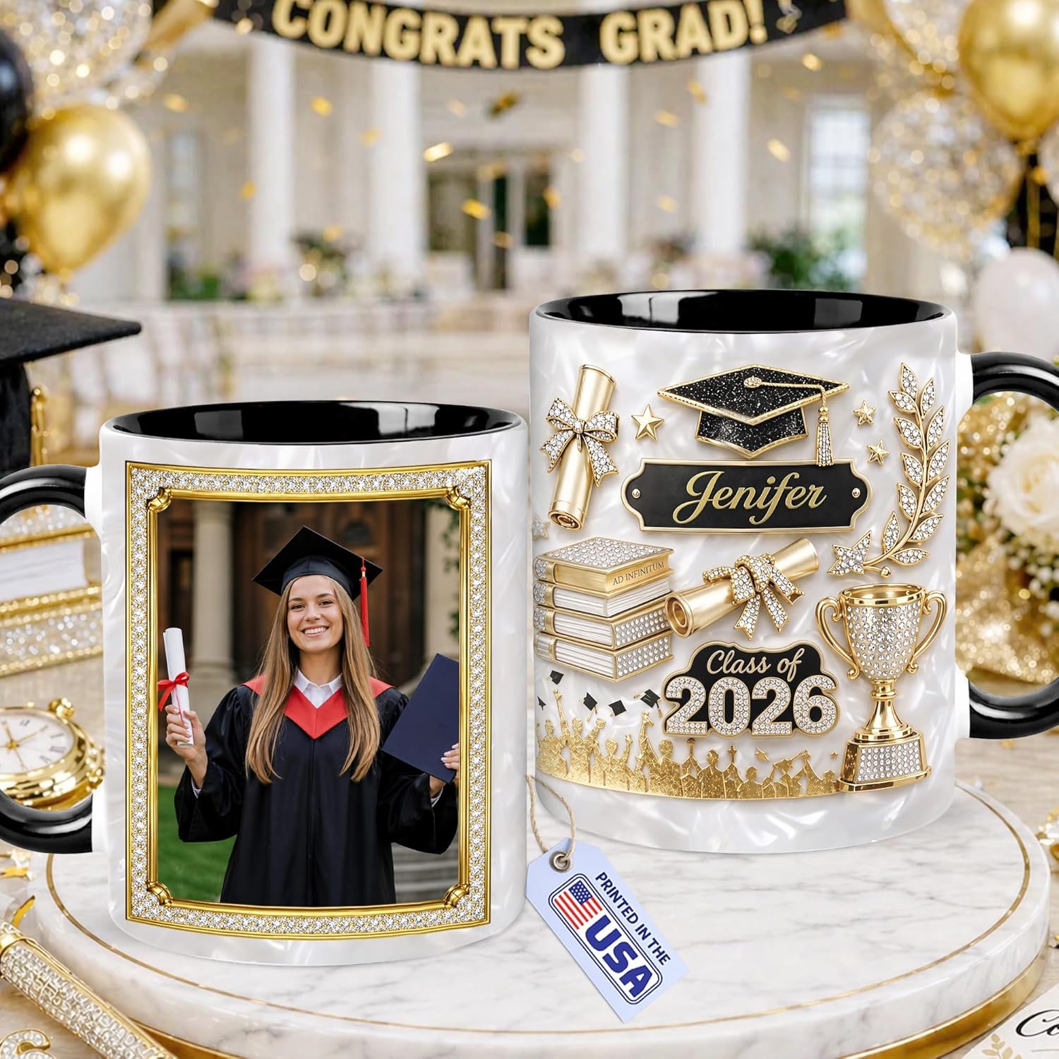 Personalized Graduation Mug - 3D Effect Gifts For Daughter Son From Mom Dad - 2D Flat Class Of 2026 Custom Photo Cup - College, High School, New Graduate Gifts For Newly Bachelor, Senior
