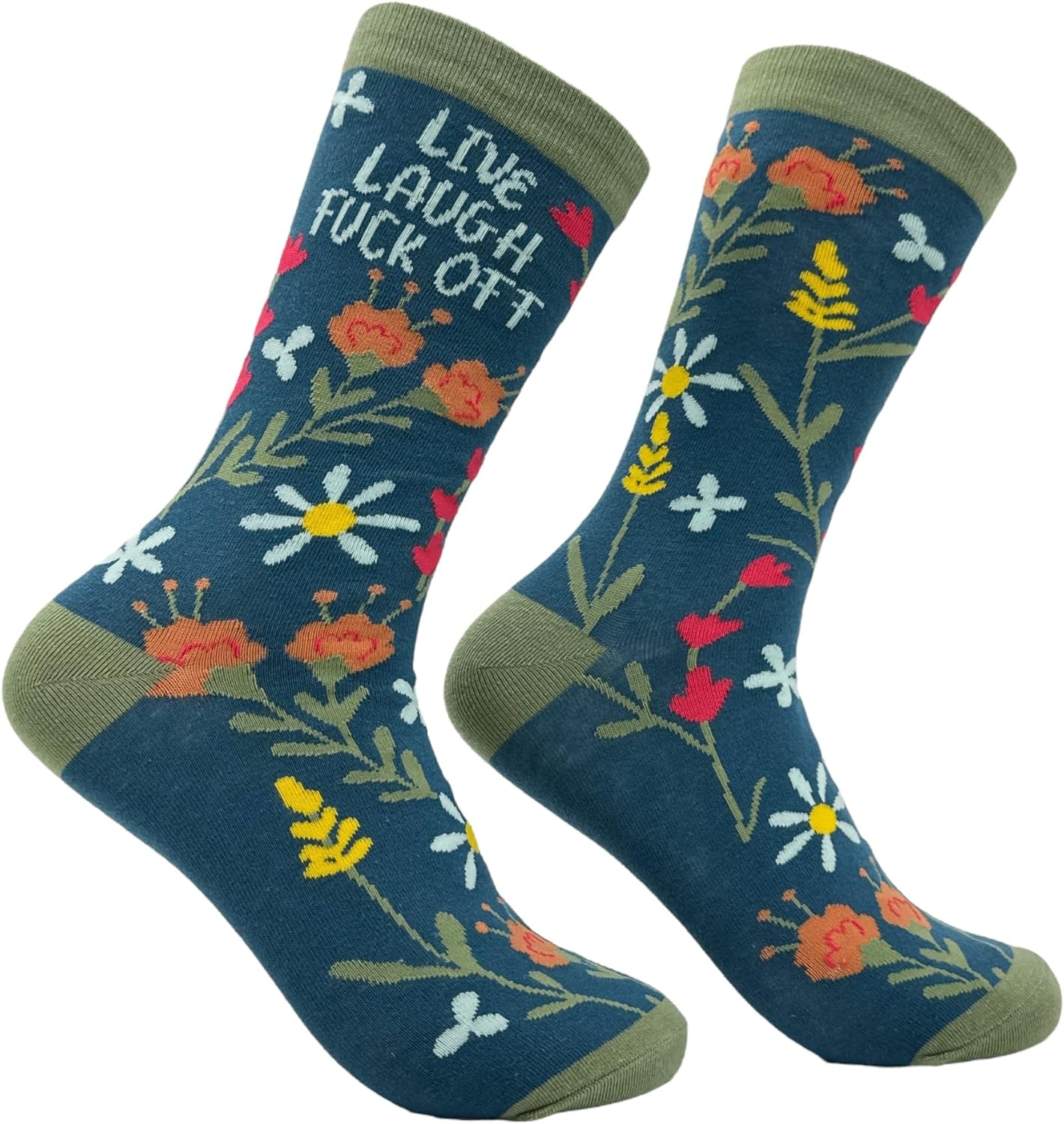 Funny Floral Crew Socks for Women – Live Laugh F Off Statement Socks – Soft Cotton Novelty Gift – Sarcastic & Sassy Aesthetic for Casual Wear