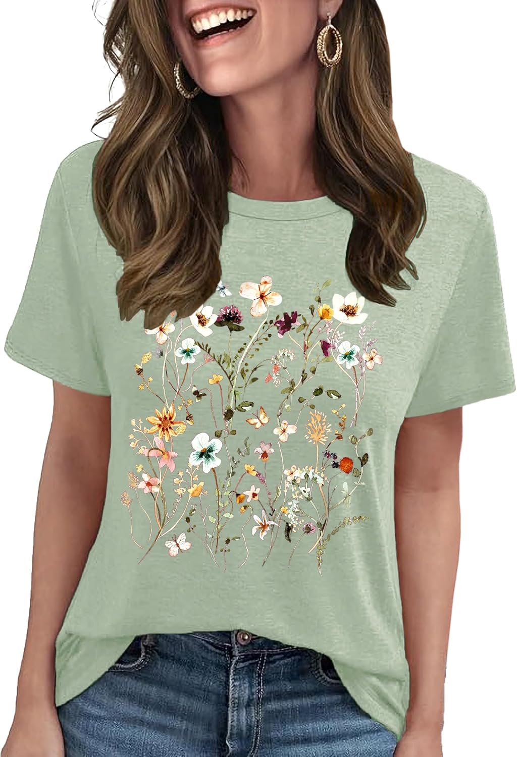 Graphic Tees for Women Short Sleeve Loose Fit Casual T Shirts Cute Boho Vintage Dressy Trendy Summer Tops