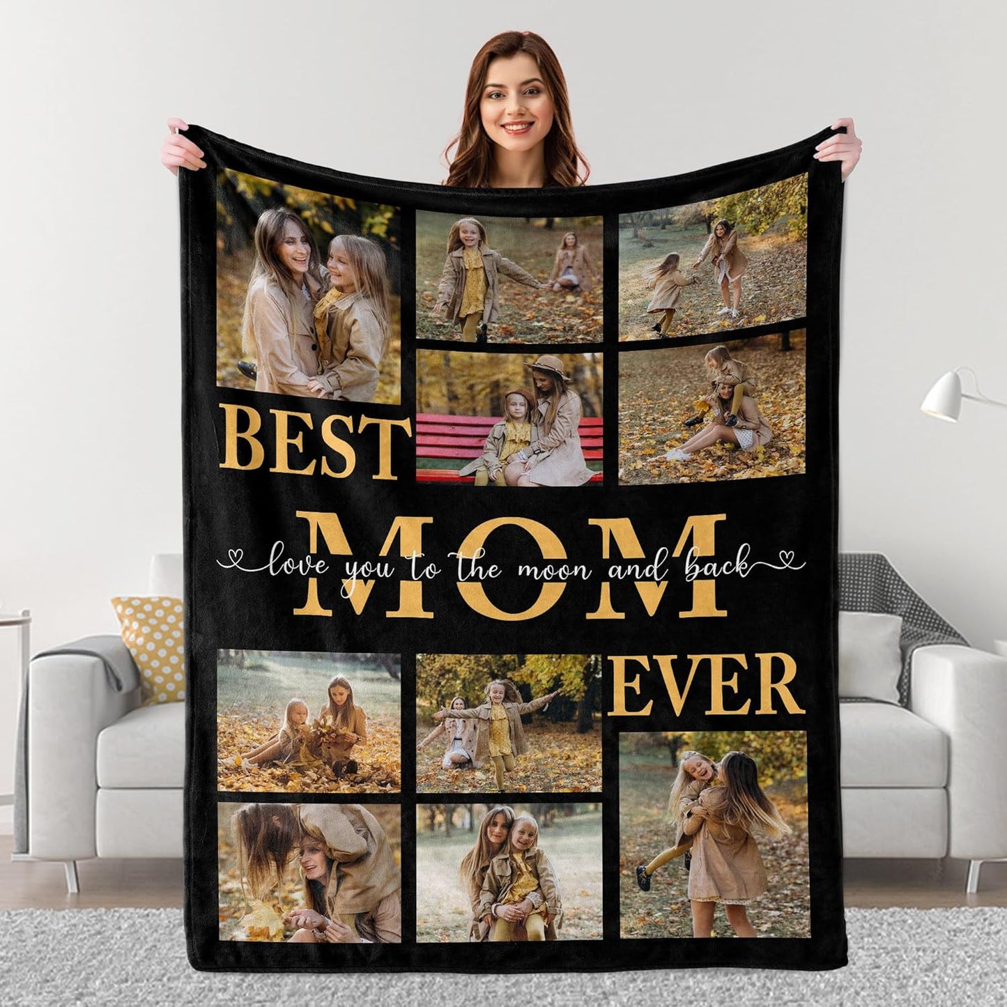 Personalized Mother's Day Blanket Gifts for Best Mom Ever, Custom Blanket with Photo, Custom Mothers Day Birthday Gifts for Mom from Daughter Son, Customized Christmas Valentines Gifts for Wife
