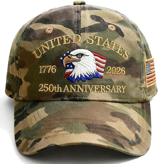 250 Anniversary USA Hat 250 Anniversary USA Merchandise Patriotic Retro Washed Embroidered Hat Baseball Caps