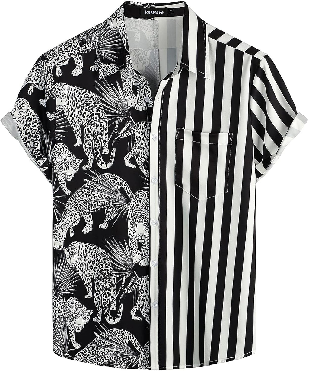 Mens Hawaiian Flamingo Shirts Casual Tropical Short Sleeve Button Down Shirt Summer Beach Shirts