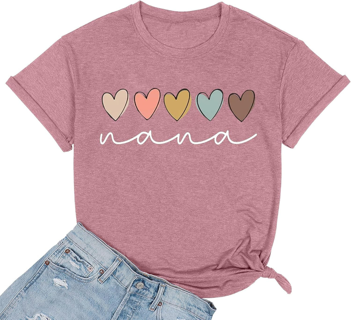 Nana T Shirt Women Funny Letter Print Love Heart Graphic Grandma Gift Tops Tees Casual Short Sleeve Shirts Top