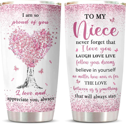 ZANIION To My Niece Gifts Tumbler 20oz, Best Birthday Gift For Nieces From Auntie Mug, Funny Christmas Graduation Valentines Day Present Decoration Coffee Cup 1PC