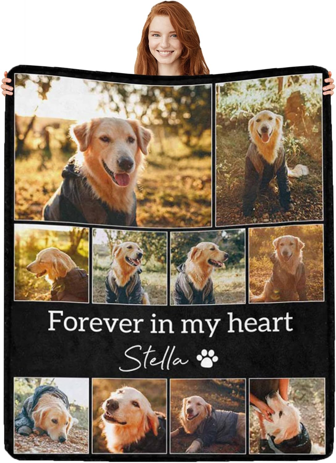 Personalized Dog Memorial Blanket with Photo & Name - Custom Pet Lost Fleece Throw Blanket Gifts for Owner Pet Lovers, Customized Memorial Sympathy Remembrance Keepsake for Passing Away Dogs & Cats