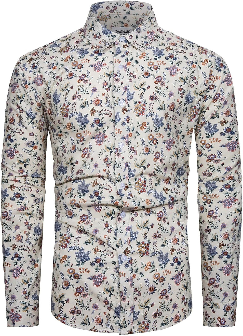 Mens Long Sleeve Floral Dress Shirt Flowered Pattern Print Button Down Shirts Cotton