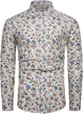 Mens Long Sleeve Floral Dress Shirt Flowered Pattern Print Button Down Shirts Cotton