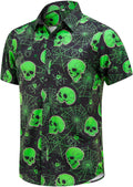 Halloween Button Down Shirts for Men Fun Skeleton Printed Casual Short Sleeve Hawaiian Tropical Novelty Shirt