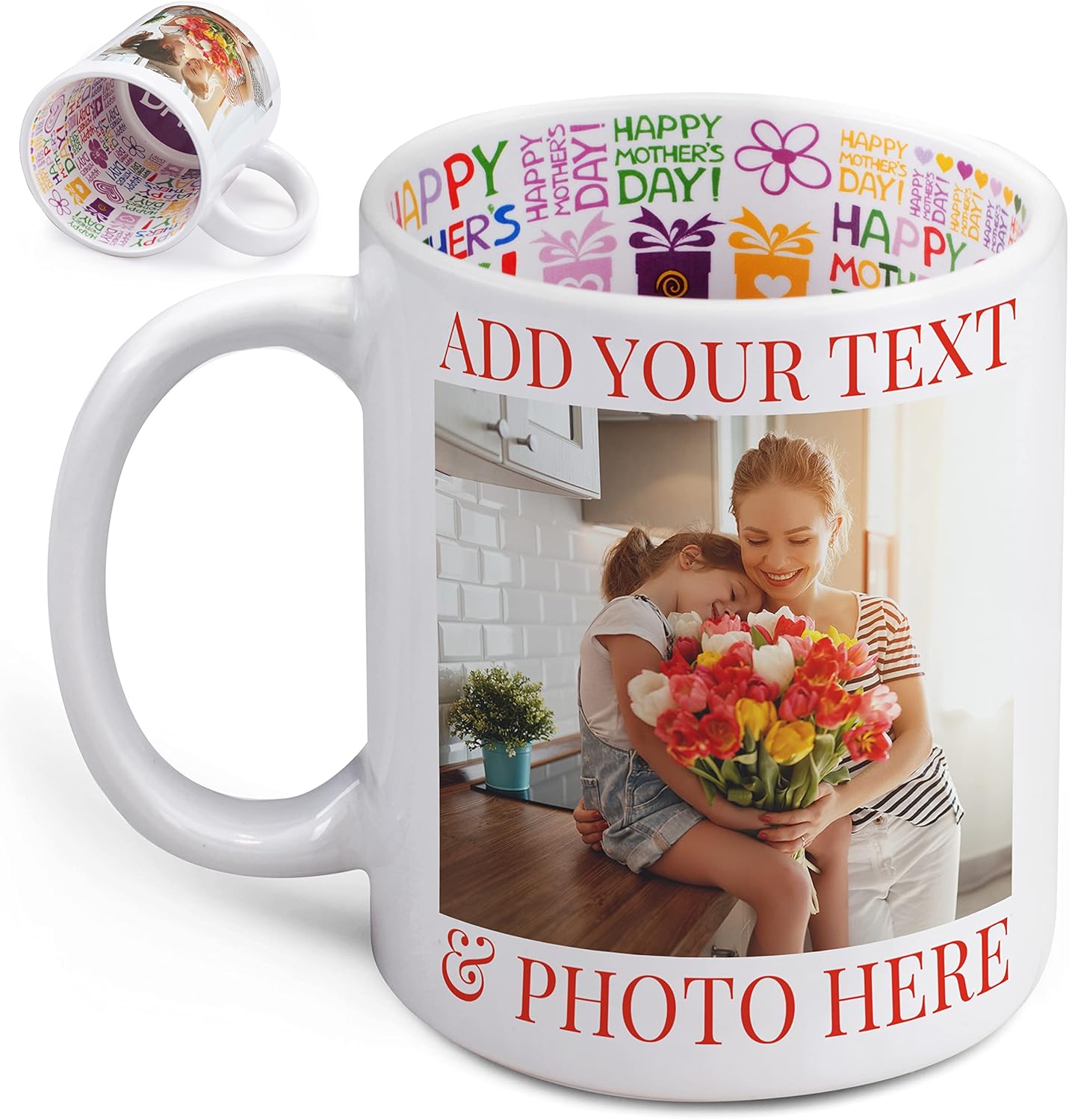 Custom Mother's Day Gifts, 11 oz Mom Mug with Your Picture and Text, Double Side Printing - Mom Gifts from Daughter, Son - Taza de Mamá - New Mom Gifts - Best Mom Ever Gifts