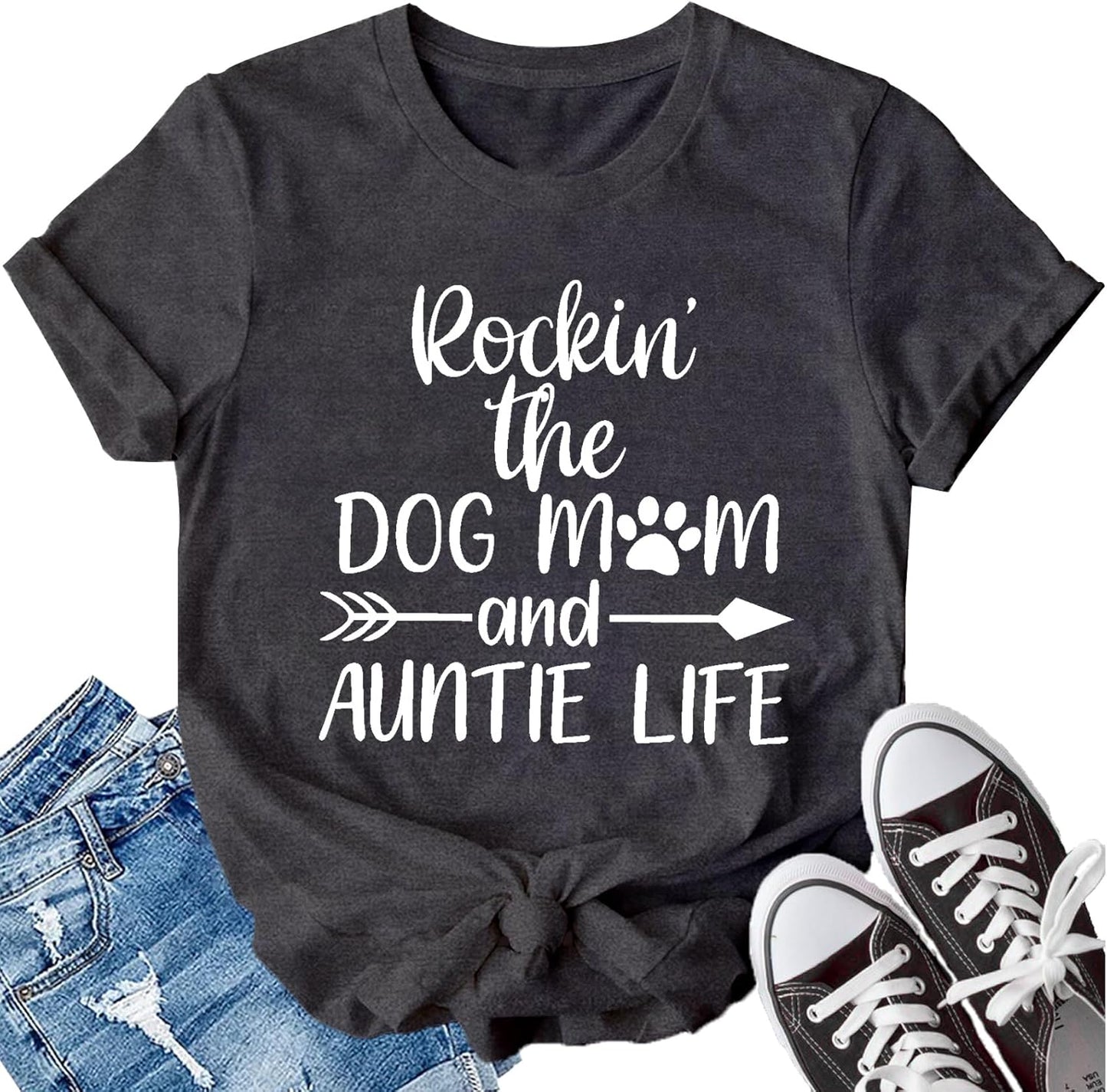 Dog Mom Shirt for Women Auntie Life T-Shirt Funny Dog Lover Casual Shirts Dog Owners Tee Tops